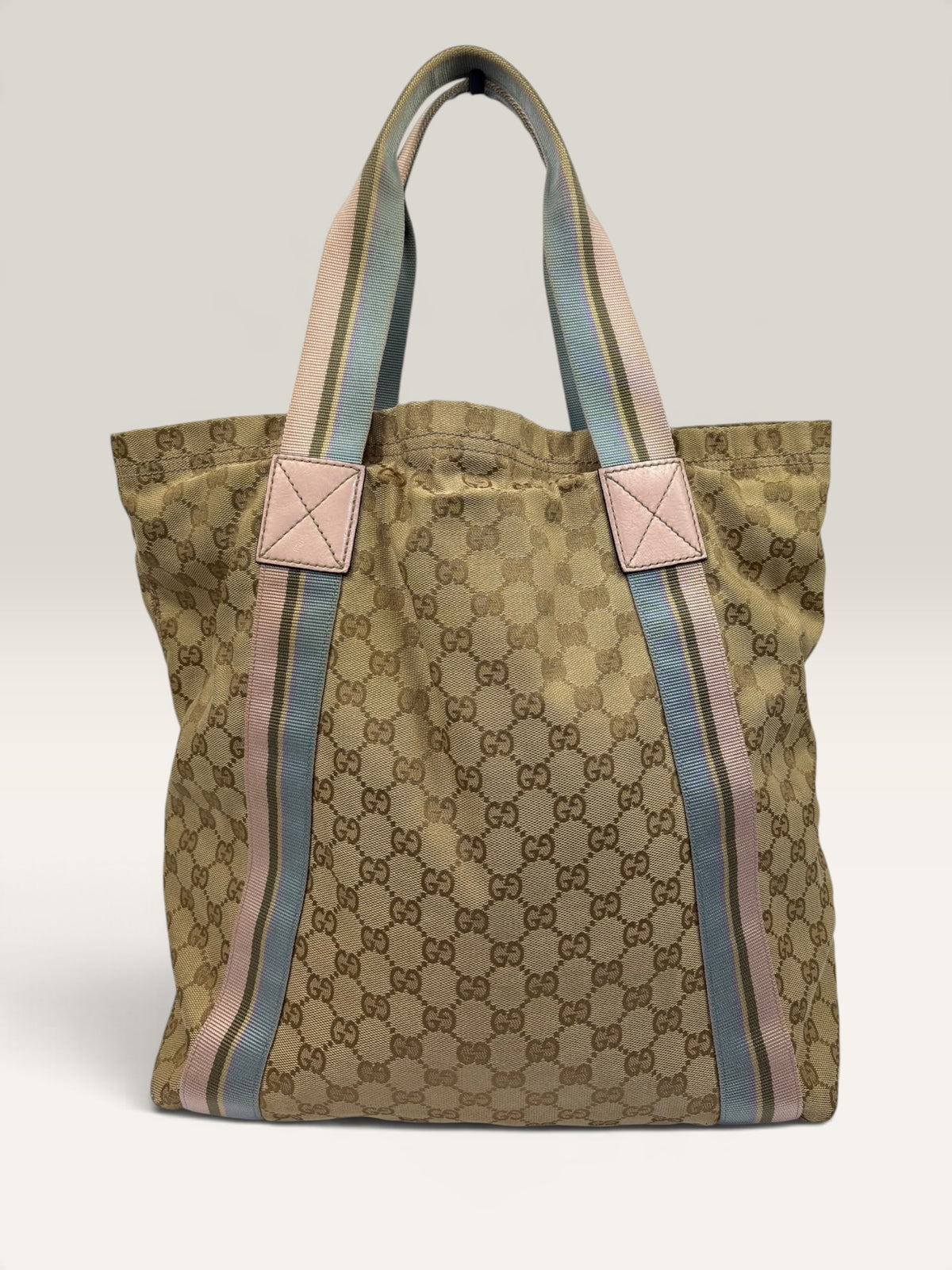 Gucci GG canvas tote bag with blue and pink web stripe handles - image 2 of 14