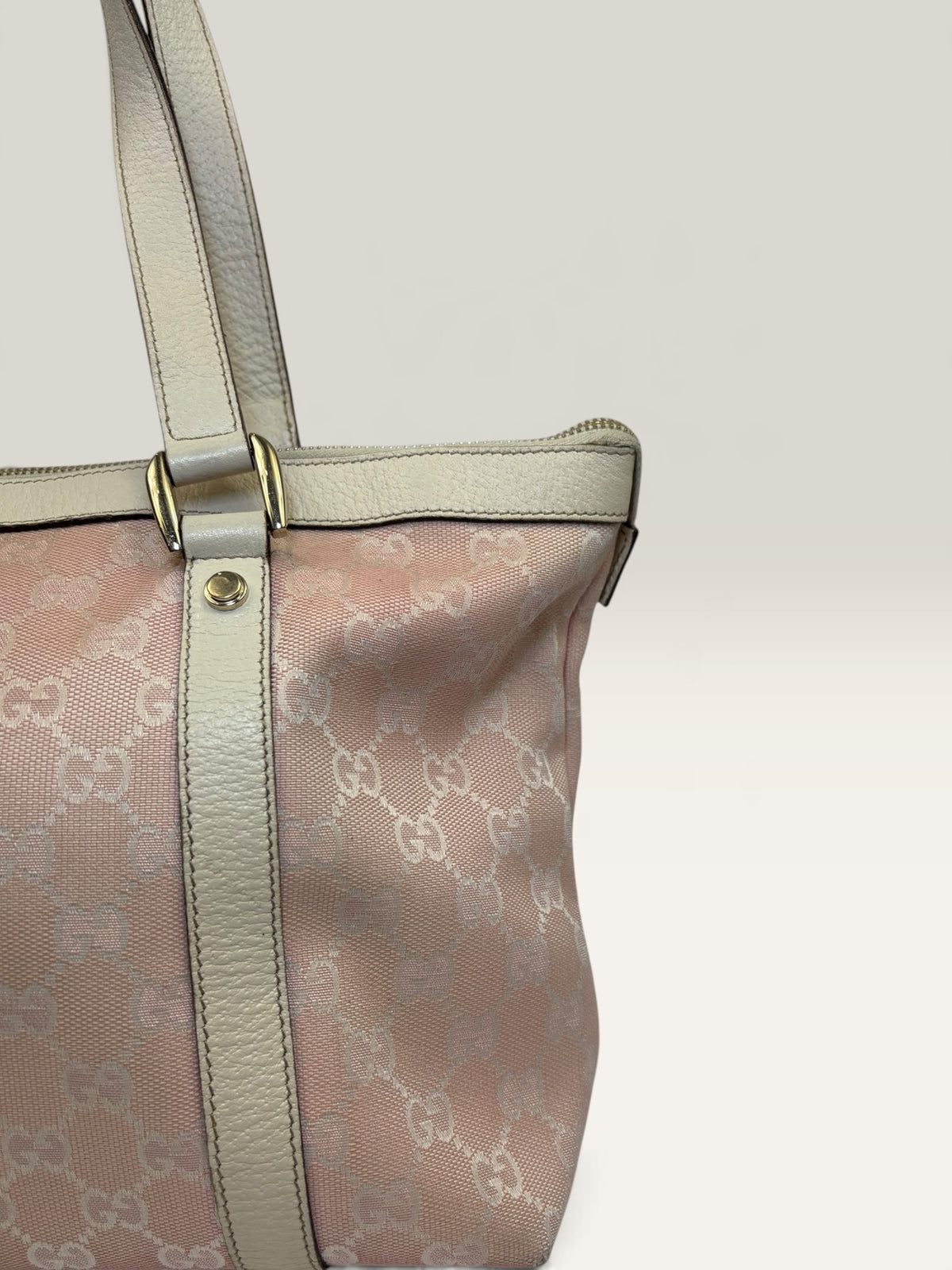Gucci Abbey pink and beige GG canvas tote bag with leather trim - image 3 of 20
