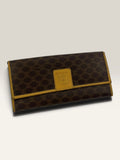 CELINE brown tan long wallet purse with Triomphe monogram and leather trim