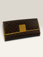 CELINE brown tan long wallet purse with Triomphe monogram and leather trim