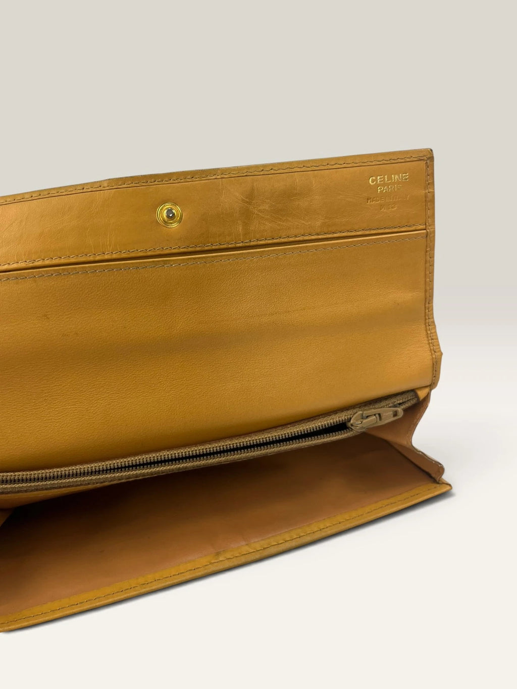 CELINE brown tan long wallet purse with Triomphe monogram and leather trim