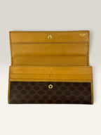 CELINE brown tan long wallet purse with Triomphe monogram and leather trim