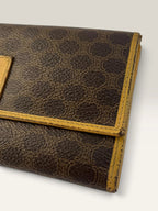 CELINE brown tan long wallet purse with Triomphe monogram and leather trim
