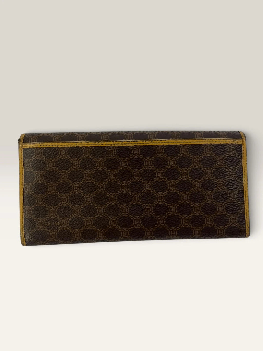 CELINE brown tan long wallet purse with Triomphe monogram and leather trim