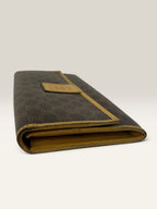 CELINE brown tan long wallet purse with Triomphe monogram and leather trim