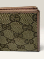Gucci beige pink long wallet GG canvas with gold-tone Horsebit clasp and leather trim.