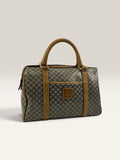 CELINE duffel bag brown grey Macadam monogram pattern, vintage canvas with metal studs.