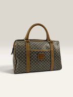 CELINE duffel bag brown grey Macadam monogram pattern, vintage canvas with metal studs.