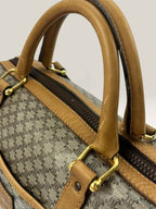 CELINE duffel bag brown grey Macadam monogram pattern, vintage canvas with metal studs.