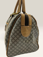 CELINE duffel bag brown grey Macadam monogram pattern, vintage canvas with metal studs.