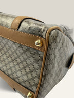 CELINE duffel bag brown grey Macadam monogram pattern, vintage canvas with metal studs.
