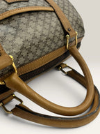 CELINE duffel bag brown grey Macadam monogram pattern, vintage canvas with metal studs.