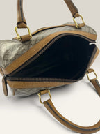 CELINE duffel bag brown grey Macadam monogram pattern, vintage canvas with metal studs.
