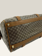 CELINE duffel bag brown grey Macadam monogram pattern, vintage canvas with metal studs.
