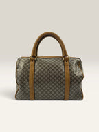CELINE duffel bag brown grey Macadam monogram pattern, vintage canvas with metal studs.