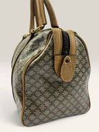 CELINE duffel bag brown grey Macadam monogram pattern, vintage canvas with metal studs.