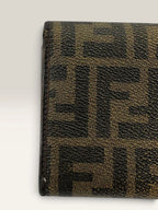 Fendi brown long wallet purse with Zucca FF monogram and gold-tone logo hardware.
