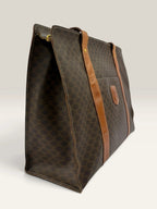 CELINE brown tan tote bag Macadam canvas with Triomphe logo and leather trim