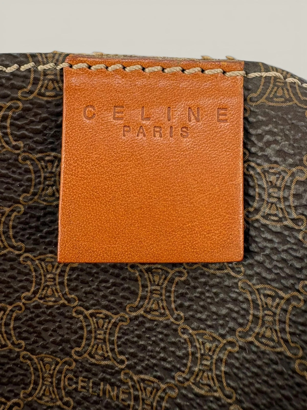 CELINE brown tan tote bag Macadam canvas with Triomphe logo and leather trim