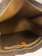 CELINE brown tan tote bag Macadam canvas with Triomphe logo and leather trim