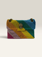 Kurt Geiger multi crossbody bag with rainbow crystal embellishments and eagle head hardware.