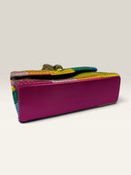 Kurt Geiger multi crossbody bag with rainbow crystal embellishments and eagle head hardware.