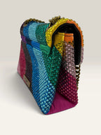 Kurt Geiger multi crossbody bag with rainbow crystal embellishments and eagle head hardware.