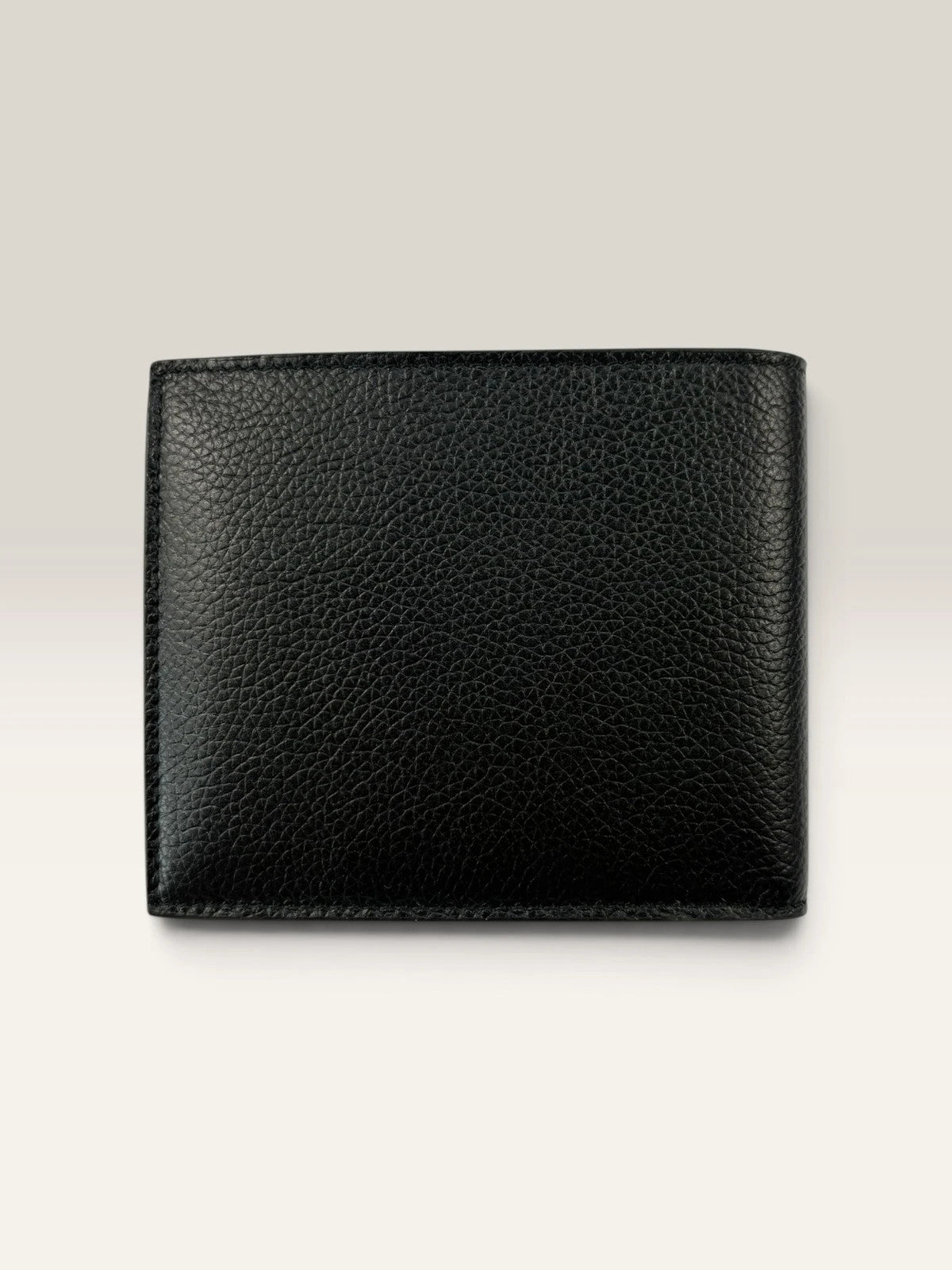Balenciaga black bifold wallet grained leather with white cash logo print.