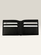 Balenciaga black bifold wallet grained leather with white cash logo print.