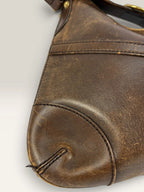 Gucci brown leather shoulder bag oversized interlocking GG logo gold hardware vintage patina