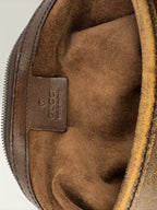 Gucci brown leather shoulder bag oversized interlocking GG logo gold hardware vintage patina