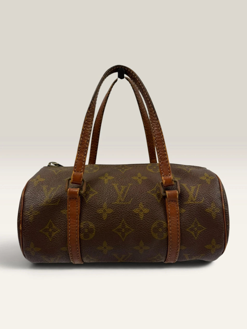 Louis Vuitton Papillon 30 handbag brown monogram canvas with natural leather trim and handles.