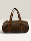 Louis Vuitton Papillon 30 handbag brown monogram canvas with natural leather trim and handles.
