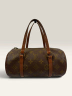 Louis Vuitton Papillon 30 handbag brown monogram canvas with natural leather trim and handles.