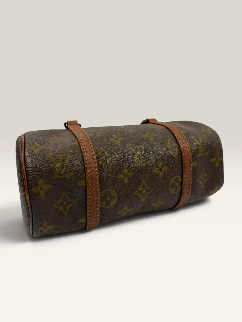 Louis Vuitton Papillon 30 handbag brown monogram canvas with natural leather trim and handles.