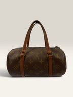 Louis Vuitton Papillon 30 handbag brown monogram canvas with natural leather trim and handles.
