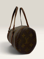 Louis Vuitton Papillon 30 handbag brown monogram canvas with natural leather trim and handles.