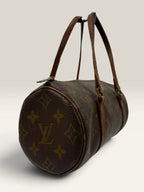 Louis Vuitton Papillon 30 handbag brown monogram canvas with natural leather trim and handles.