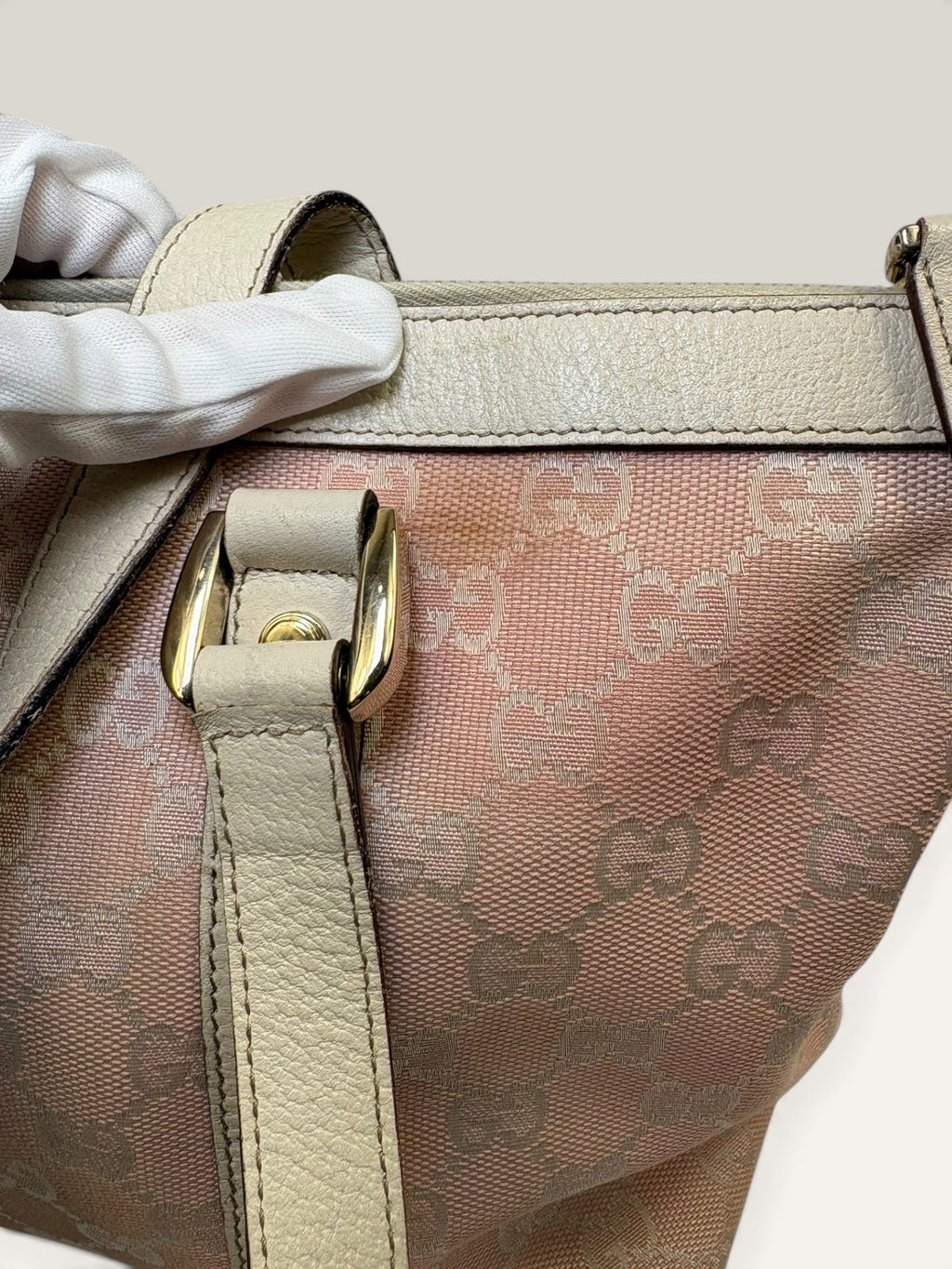 Gucci Abbey pink and beige GG canvas tote bag with leather trim - image 14 of 20