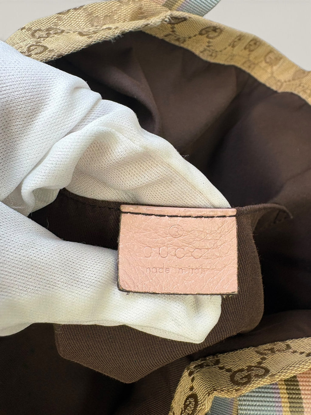 Gucci GG canvas tote bag with blue and pink web stripe handles - image 11 of 14