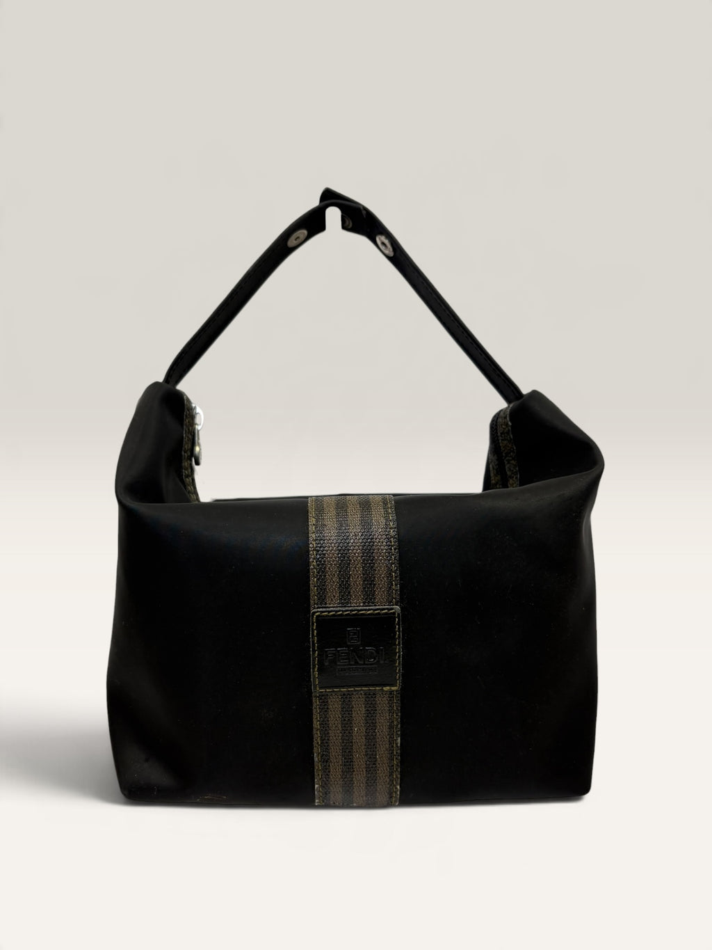 Fendi Pequin stripe black canvas cosmetic bag with snap strap - image 1 of 14
