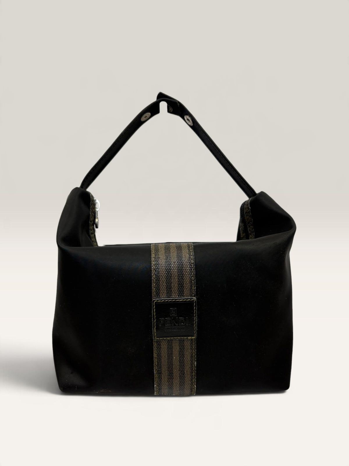 Fendi Pequin stripe black canvas cosmetic bag with snap strap - image 1 of 14