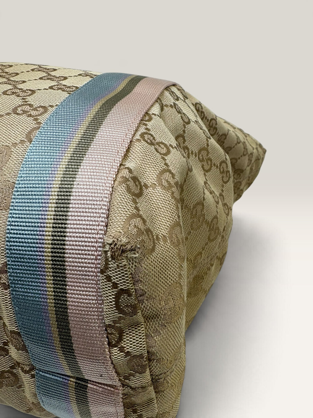 Gucci GG canvas tote bag with blue and pink web stripe handles - image 8 of 14
