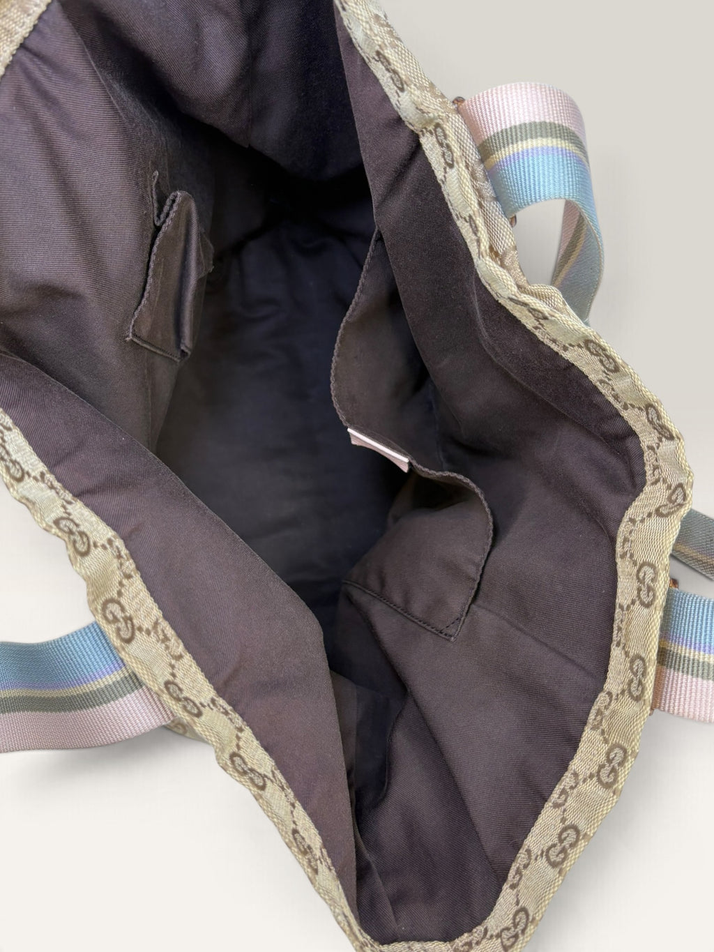Gucci GG canvas tote bag with blue and pink web stripe handles - image 10 of 14