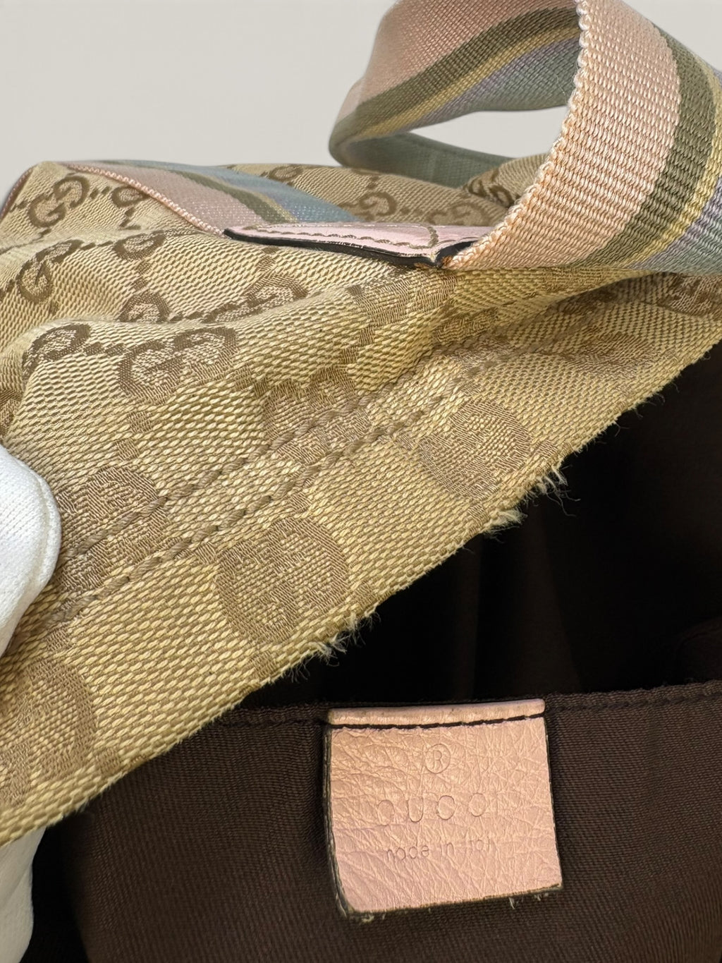 Gucci GG canvas tote bag with blue and pink web stripe handles - image 13 of 14