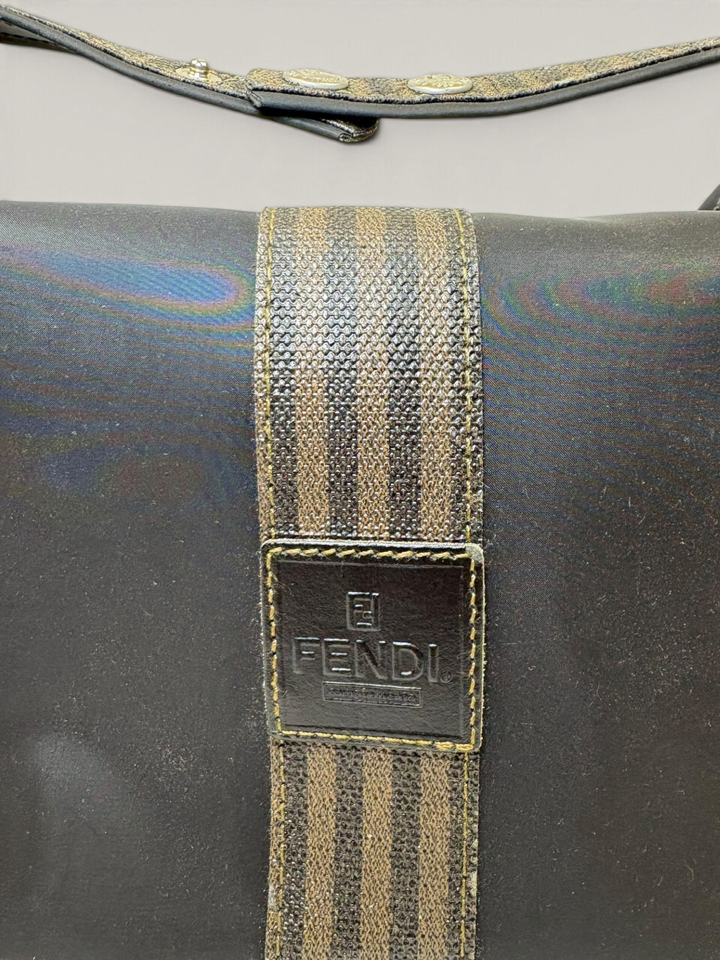 Fendi Pequin stripe black canvas cosmetic bag with snap strap - image 7 of 14