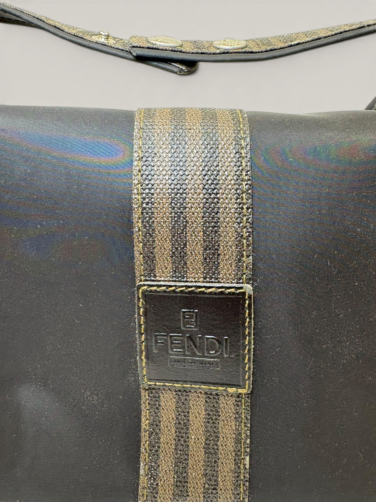 Fendi Pequin stripe black canvas cosmetic bag with snap strap - image 7 of 14