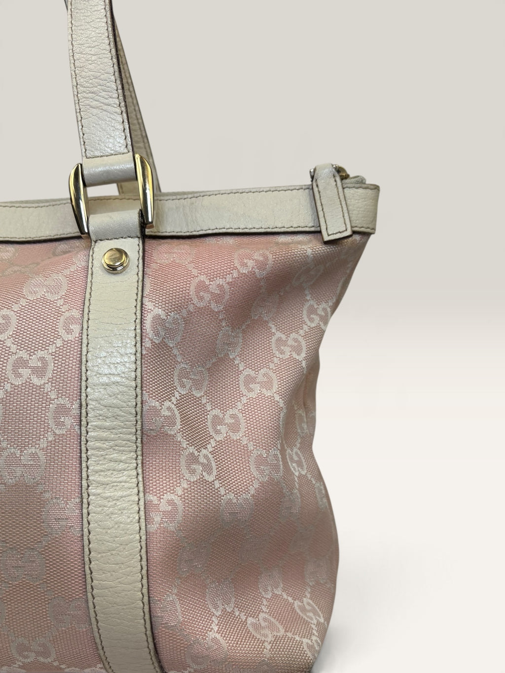 Gucci Abbey pink and beige GG canvas tote bag with leather trim - image 5 of 20