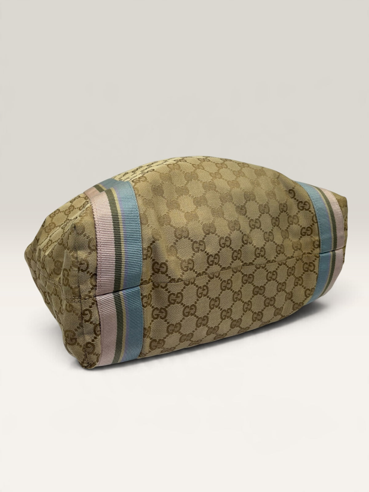 Gucci GG canvas tote bag with blue and pink web stripe handles - image 5 of 14