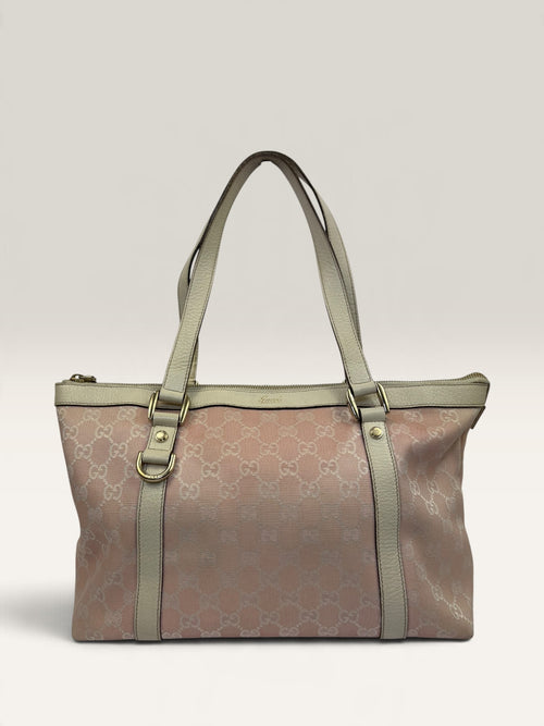 Gucci Abbey pink and beige GG canvas tote bag with leather trim - image 1 of 20